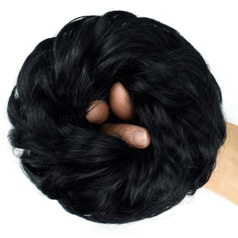 [Australia] - ROSEBUD Hair Bun Extensions Messy Synthetic Chignon Hairpiece Easy Bun Hair Pieces for Women Hair Updos 1 Count 1# Jet Black Natural 
