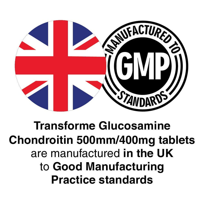 [Australia] - Glucosamine and Chondroitin 500mg/400mg High Strength Complex, 365 Tablets Up to 1 Year Supply, with Superior Chondroitin Sulphate (90% Potency), Gluten Free, by Transforme 