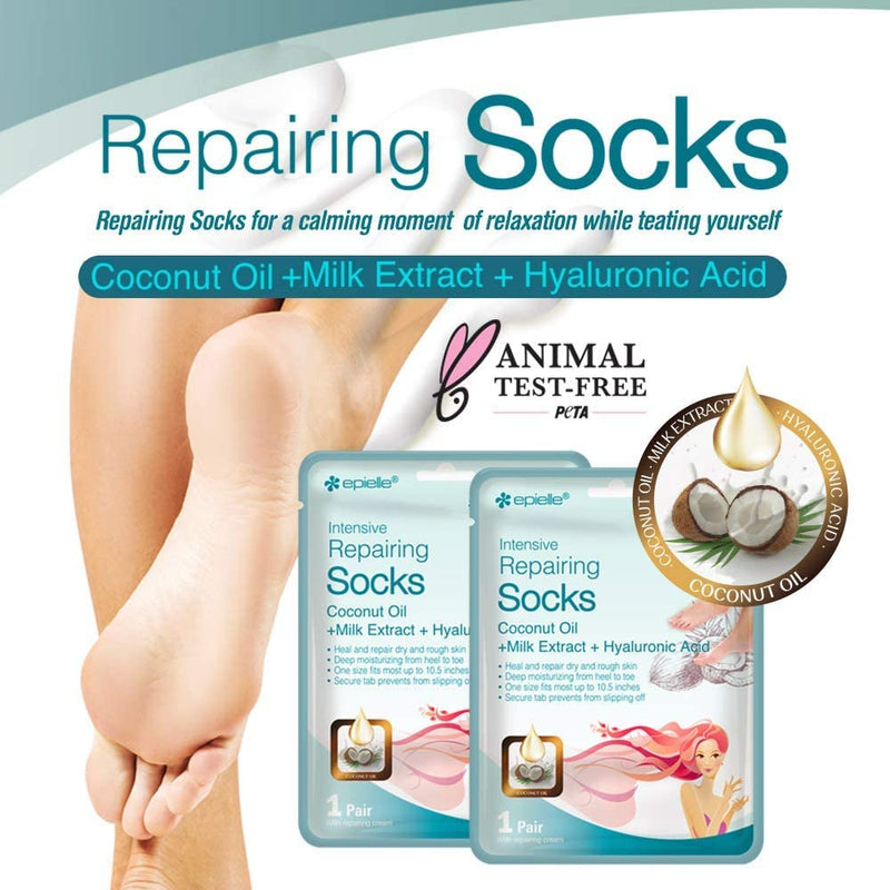 [Australia] - Epielle Intensive Repairing Foot Mask for Dry foot and Cracked heel and callus (Socks-6pk) Foot Spa masks | Coconut Oil + Milk Extract + Hyaluronic Acid 