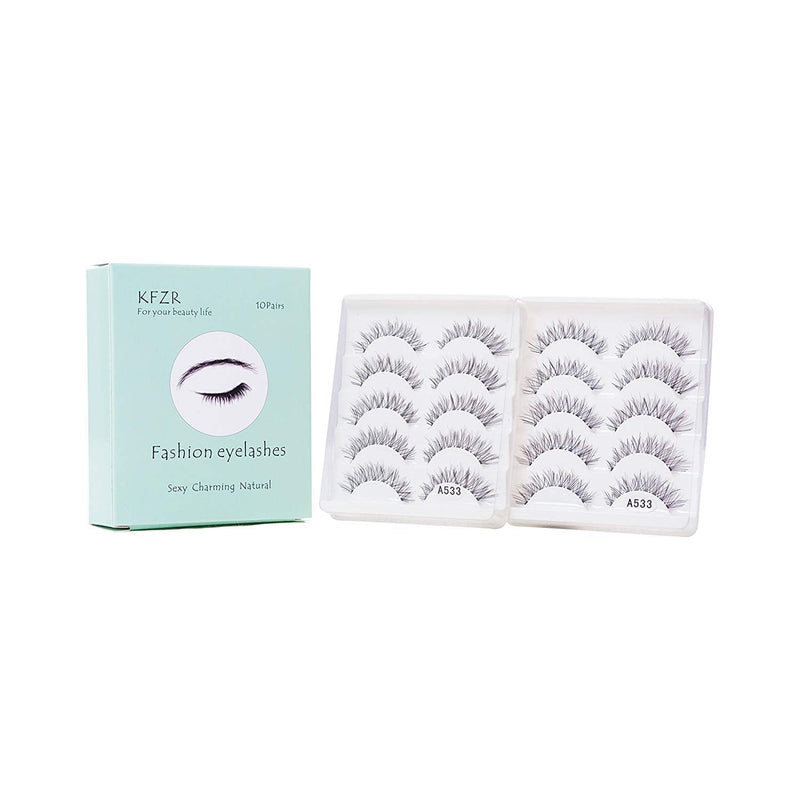[Australia] - 10 Pairs False Lashes Eyelashes Natural Look Handmade Crisscross 3D Reusable Black 10Pairs A533 