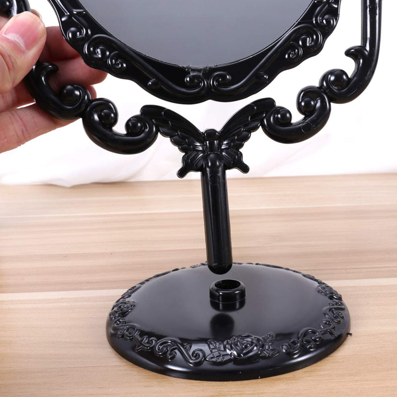 [Australia] - leorx Vintage Desktop Makeup Mirror Acrylic Rose Pattern Rotatable Vanity Mirror for Bedroom Bathroom (Black) 