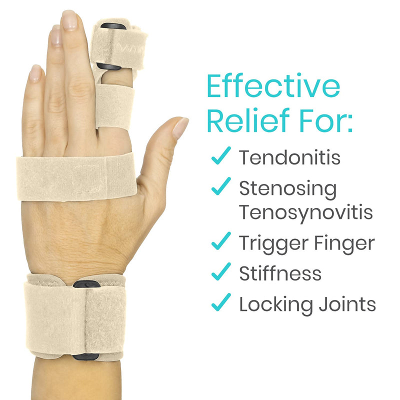 [Australia] - Vive Trigger Finger Splint - Full Hand and Wrist Brace Support - Adjustable Locking Straightener - Straightening Immobilizer Treatment For Sprains, Pain Relief, Mallet Injury, Arthritis, Tendonitis (Beige) 