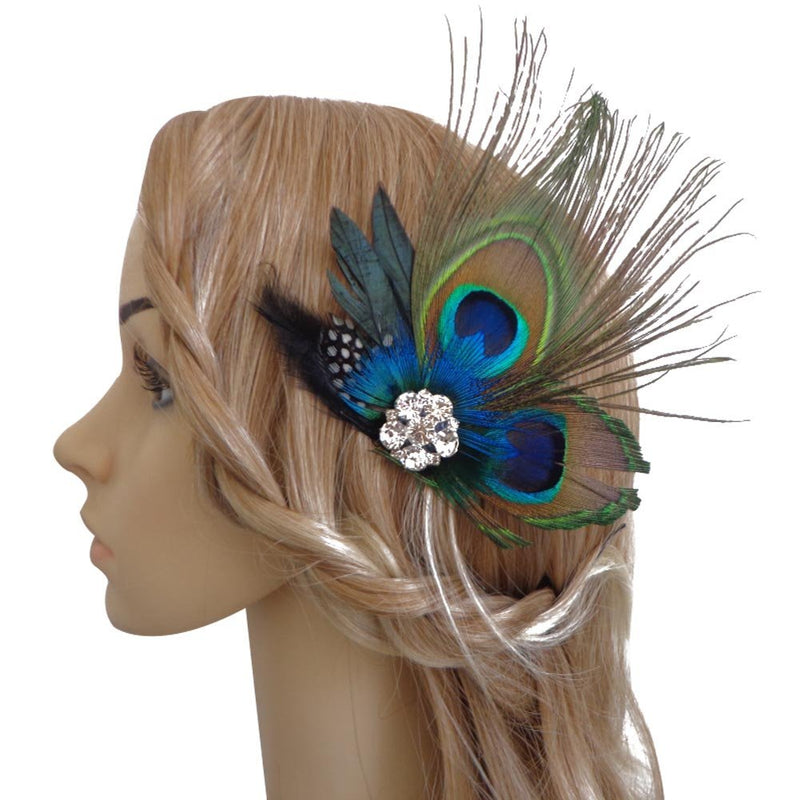 [Australia] - Song Qing Fascinator Hair Clips Peacock Feather Hair Clip Pin for Women Brides Bridesmaids Green 