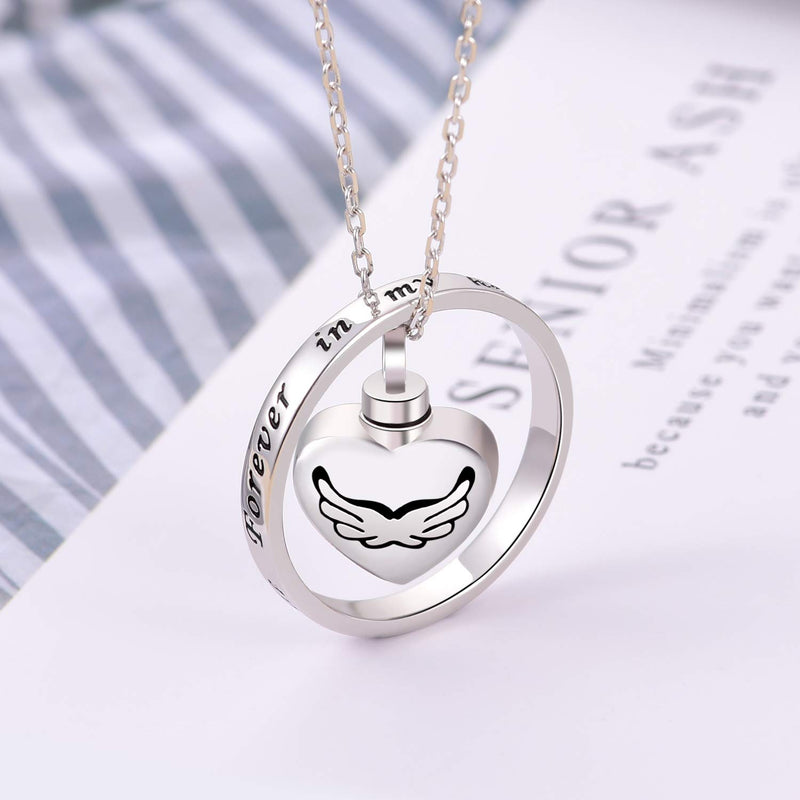 [Australia] - Circle Cremation Urn Necklace for Pet/Dog/Cat Ashes 925 Sterling Silver Keepsake Memorial Jewelry angel wings, cross, Paw Print ashes necklace Angel wings urn necklace 