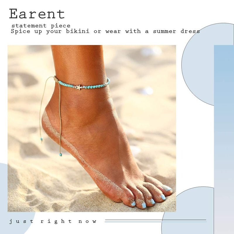 [Australia] - Earent Boho Turquoise Anklet Blue Star Ankle Bracelets Chain Beach Foot Adjustable Jewelry for Women and Girls 