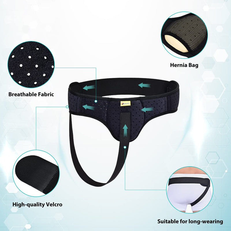 [Australia] - Tenbon Hernia Belt Truss for Men and Women Left or Right Side Supportive Groin Pain Truss With Removable Compression Pads For Pre or Post-Surgical Scrotal, Femoral, Comfortable Adjustable Waist Strap Hernia Guard Medium 