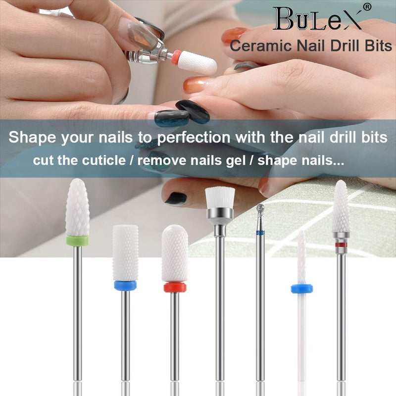 [Australia] - Bulex 7pcs Nail Drill Bits for Acrylic Nails - 3/32 Professional Ceramic Nail Drill Bit Set for Cuticle Acrylic Gel Nail Polishing Manicure 