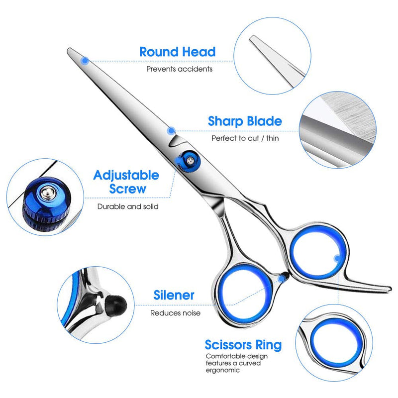 [Australia] - Hair Cutting Scissors Kits, 10 Pcs Stainless Steel Hairdressing Shears Set Professional Thinning Scissors For Barber/Salon/Home/Men/Women/Kids/Adults Shear Sets Silver 