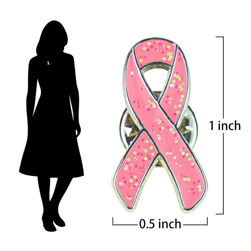 [Australia] - Pink Ribbon Breast Cancer Awareness Lapel Pin Color 2 with Glitter Filled for Breast Cancer Awareness Month 10 PACK 