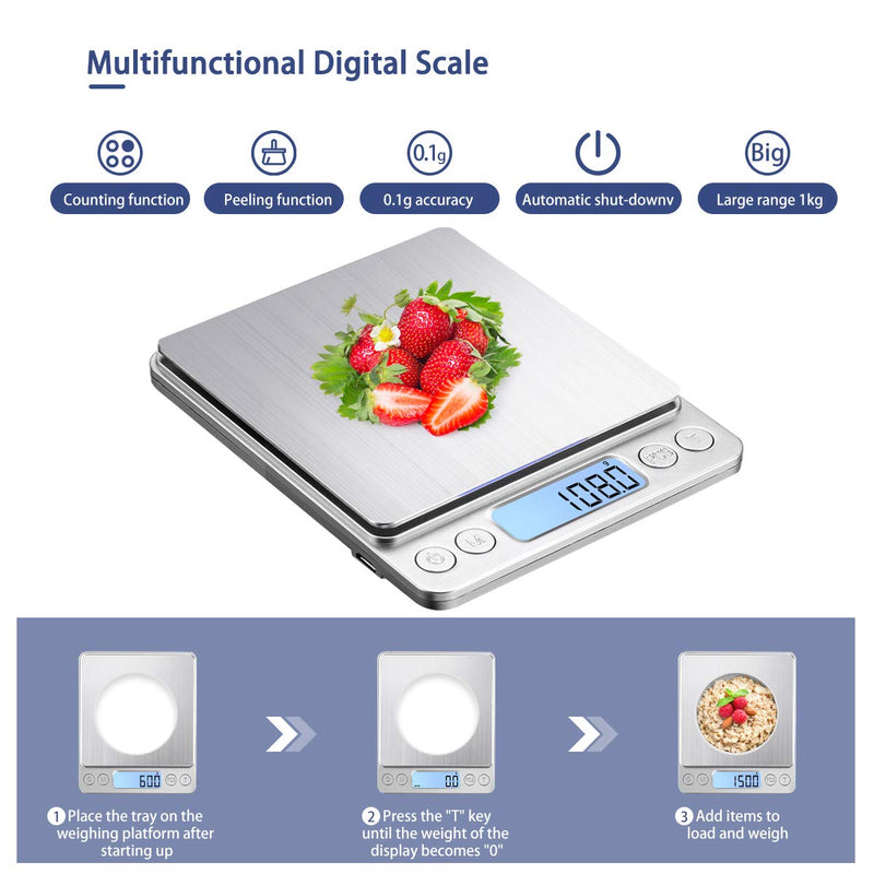 [Australia] - KUBEI Upgraded USB Charging Small Kitchen Scale, 3kg/0.1g Mini Food Electronic Scale, High Accuracy Cooking Scale, Pocket Scale with LCD Display 