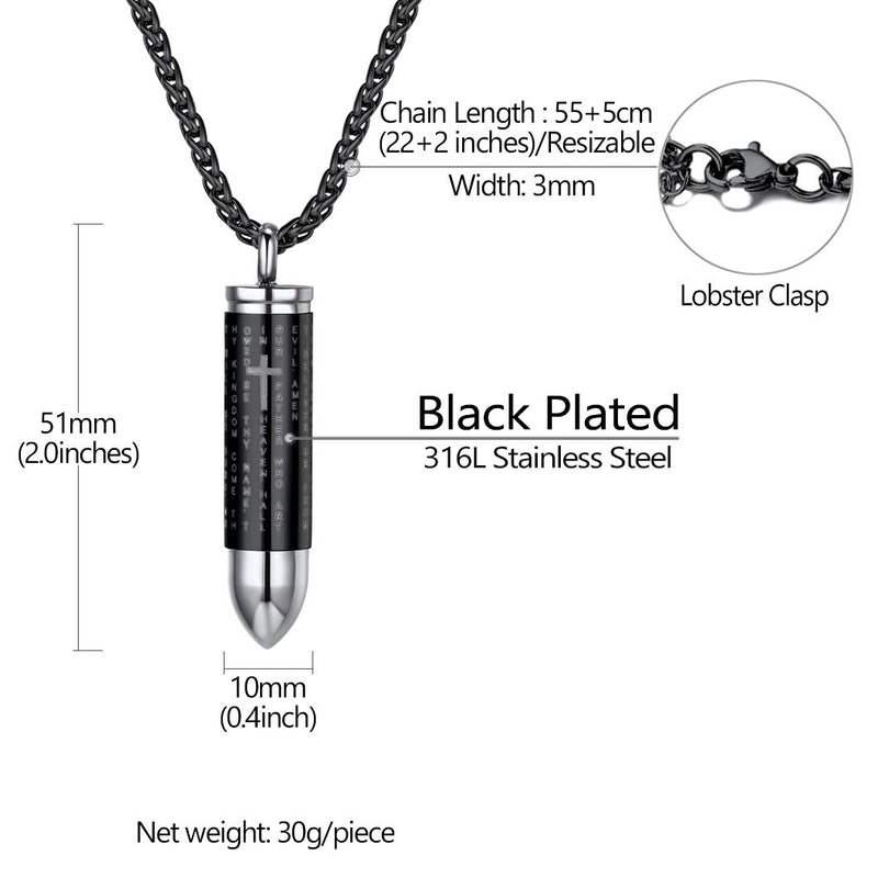 [Australia] - Richsteel Grenade/Gun/Bullet/Anti-Terrorism Headgear Pendant Necklace for Men Stainless Steel/18K Gold/Black Plated Military Style Punk Jewelry with Gift Box 04-Black Bullet 