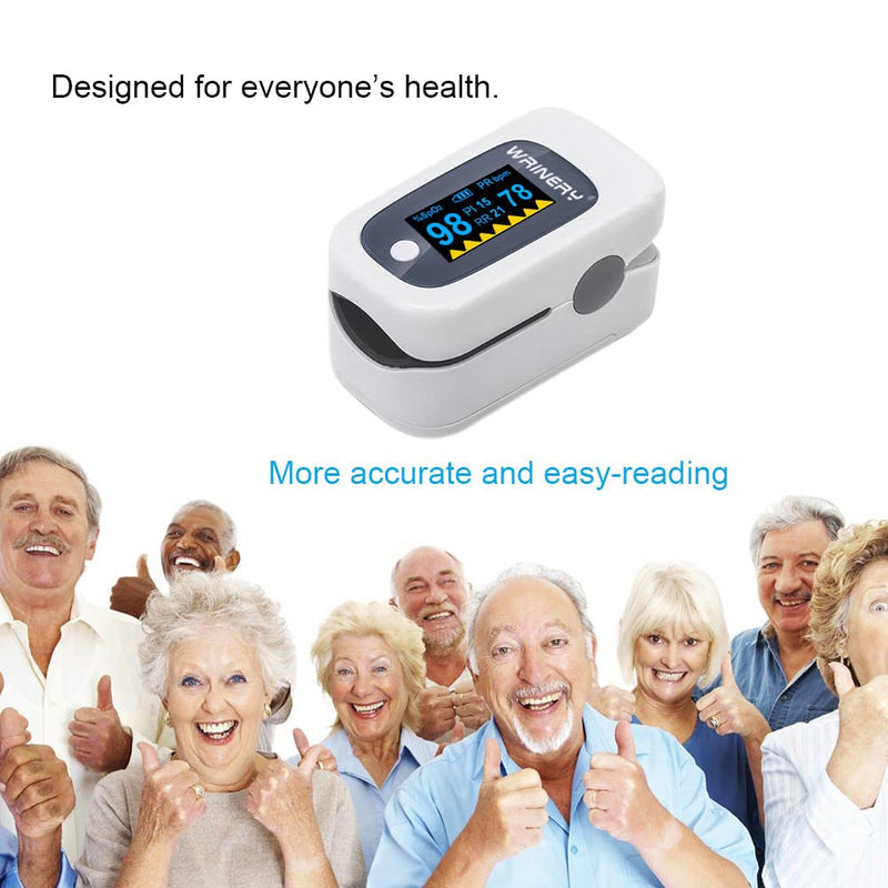 [Australia] - WRINERY Fingertip Pulse Oximeter, Oxygen Saturation Monitor, O2 Saturation Monitor, OLED Portable Oximetry with Batteries, Lanyard (Gray-White) 
