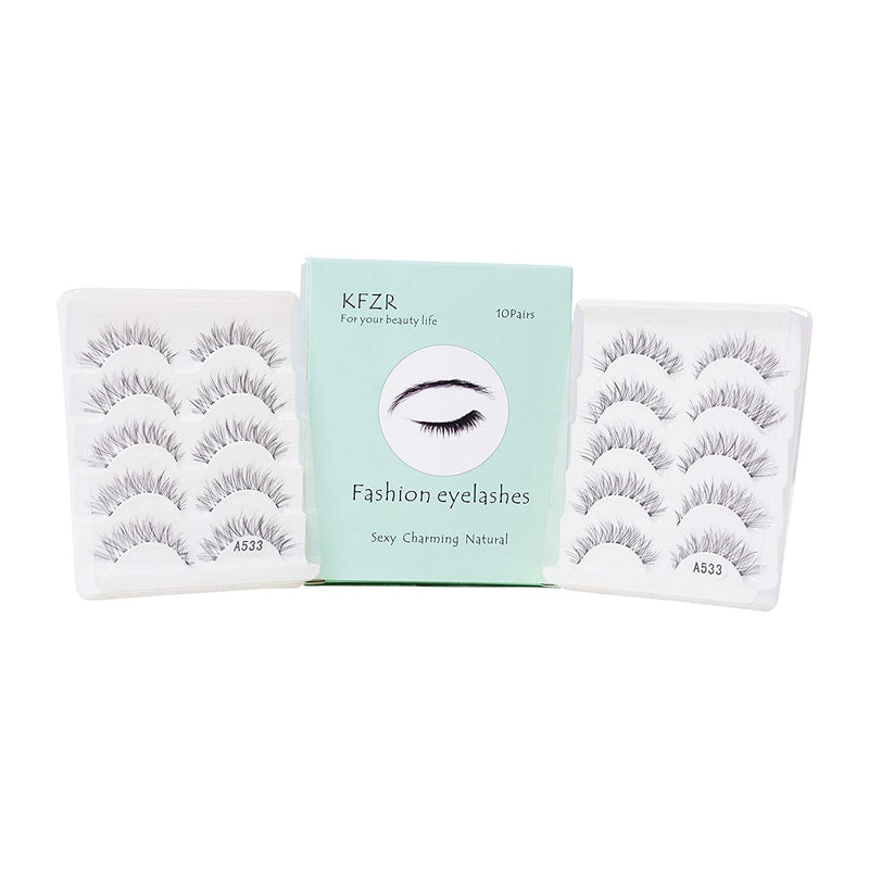 [Australia] - 10 Pairs False Lashes Eyelashes Natural Look Handmade Crisscross 3D Reusable Black 10Pairs A533 