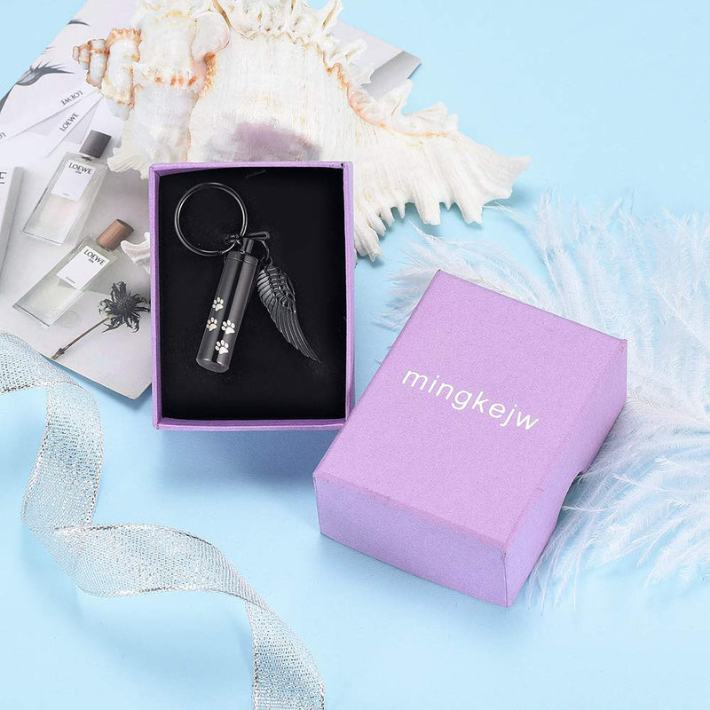 [Australia] - mingkejw Cremation Jewelry Paw Print Urn Keychain for Human Ashes Cat Dog Memorial Kepsake Jewelry for Women Men Black 