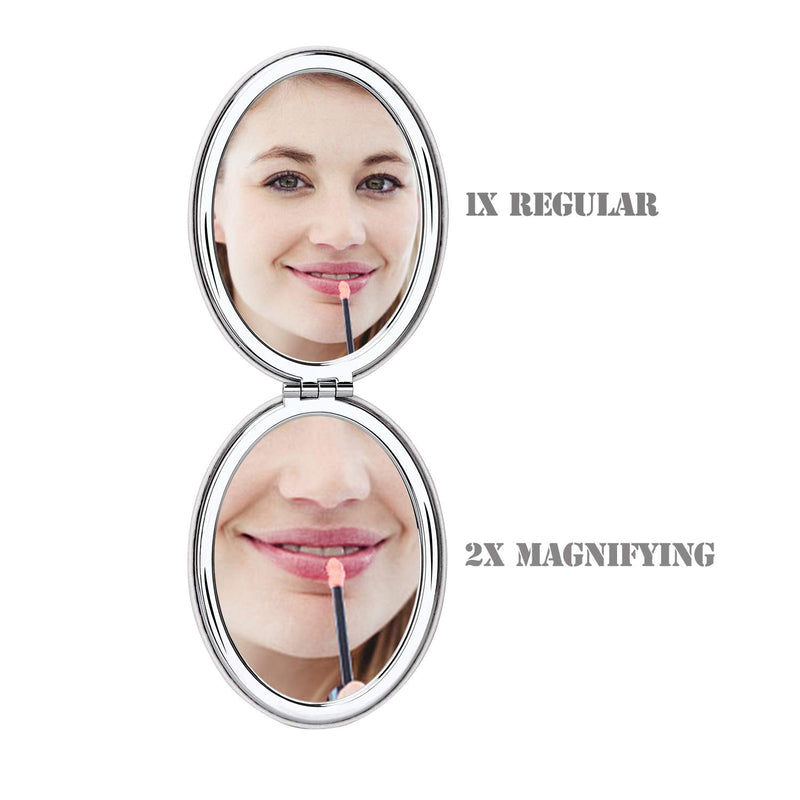 [Australia] - Shatterproof Compact Mirror for Women and Girls, Unique Magnifying Travel Makeup Mirrors, Portable Double-Sided Oval Cosmetic Mirror with Distortion Free, Leaves and Birds Pattern 