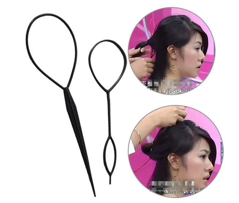 [Australia] - 2PCS 1 Large +1 Small Black Hair Styers Styling Hairdressing Accessories Hair Pull Needle Dish Braid Ponytail Maker Braiding Tool for Women Lady Girls 