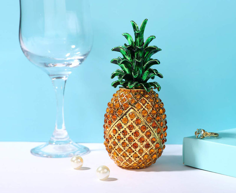 [Australia] - Furuida Pineapple Jewelry Trinket Boxes Hinged Hand-Painted with Crystal Fruit Collectible Ornaments Gift Room Decor for Women Girls 