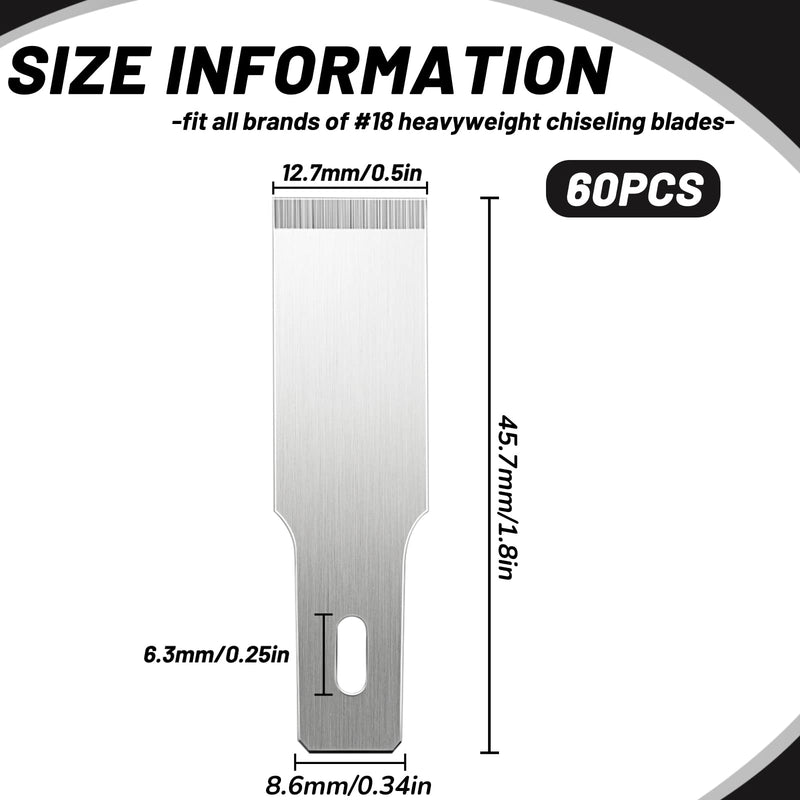 [Australia] - Size 18 Chiseling Blades SK5 Knife Blades No Handles Knife Square Blade Carbon Steel Chisel Tip Knife Blade with Plastic Storage Boxes for Wood Craft Carving Chiseling Shaving Cutting (60 Pack) 60 
