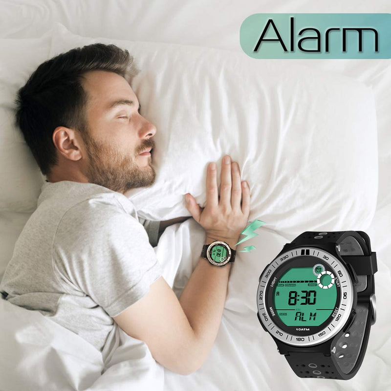 [Australia] - 10 ATM Waterproof Sports Watch Pedometer for Men Boys Scuba Diving Watch with Lap Stopwatch and Alarm Clock Function, 12/24 Hour Format Selectable 