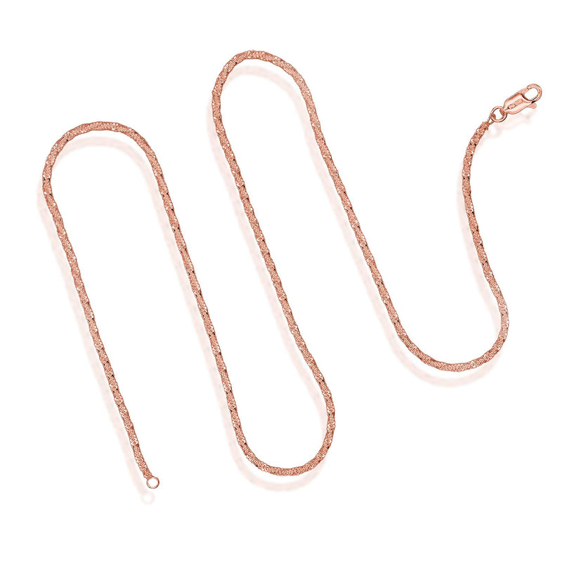 [Australia] - Sea of Ice Sterling Silver 2mm Twisted Rock Chain Necklace for Women, Size 14" - 36" Italy Rose Gold Flashed Silver 18.0 Inches 