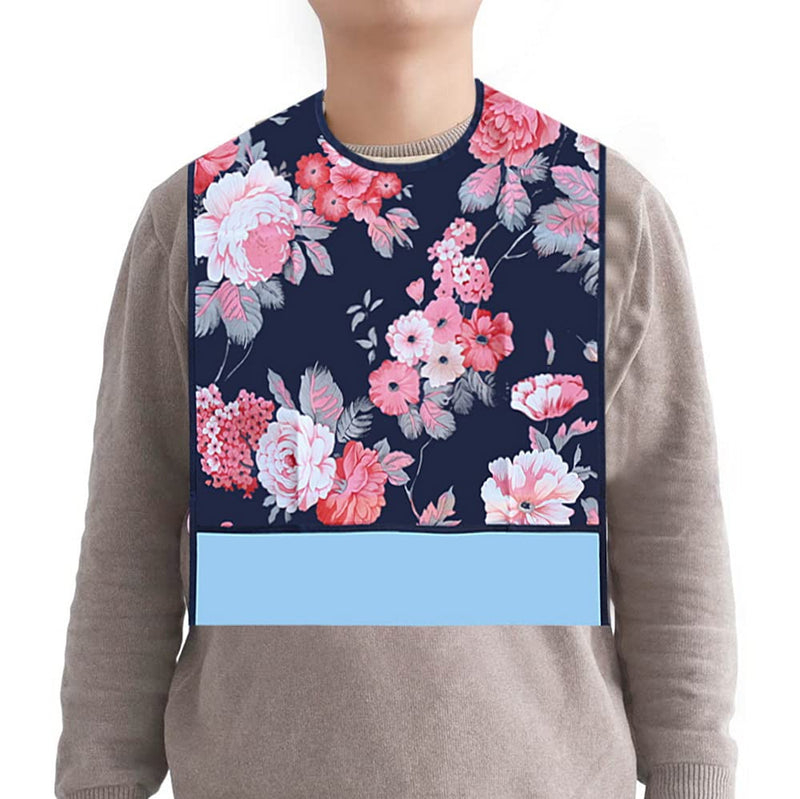 [Australia] - kuou 2Pack Adult Bibs,Adult The Eldly Bib Adult Washable Dining Bibs for Elderly(Floral Pattern) Flowers 