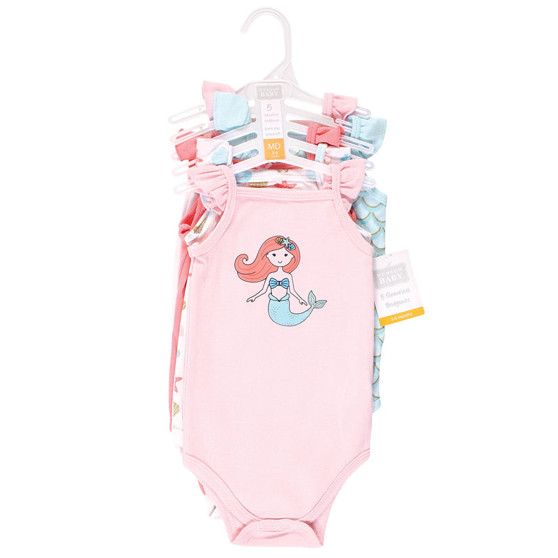 [Australia] - Hudson Baby Unisex Baby Cotton Sleeveless Bodysuits 0-3 Months Coral Mint Mermaid 