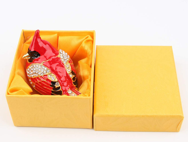 [Australia] - SEVENBEES Bird Trinket Box Metal Enameled Animal Figurines Collectable Wedding Jewelry Ring Holder Organizer Red 