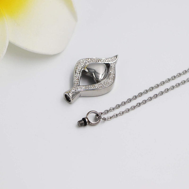 [Australia] - Cremation Necklace Memorial Jewelry Stainless Steel Crystal Pendant Locket Keepsake Urn Necklace for Ashes Silver 