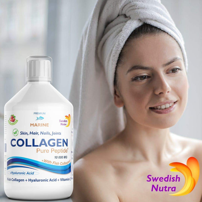 [Australia] - Swedish Nutra Ready to Drink Marine Collagen 10,000Mg Per Serving, Hyaluronic Acid, Healthy Skin, Hair, Nails & Joints, Berry Flavour, Liquid Offers Superior Absorption 