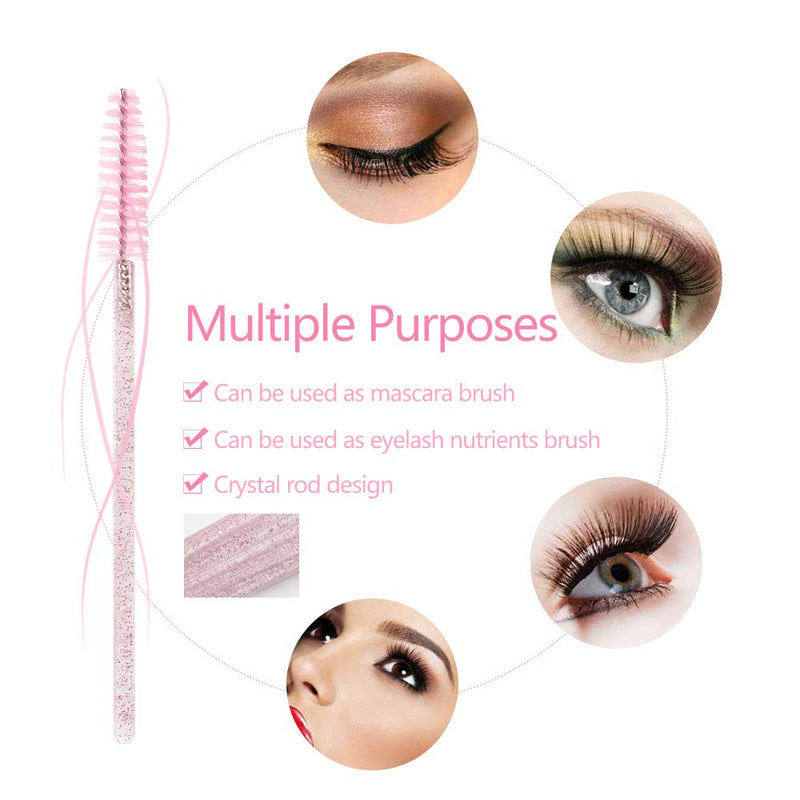 [Australia] - 300 Pack Mascara Wands Disposable Bulk Eyelash Extension Tool Lash Brushes Makeup Applicator Kit, Crystal Light Pink Handle - Pink Brush Head Crystal Light Pink-Pink 