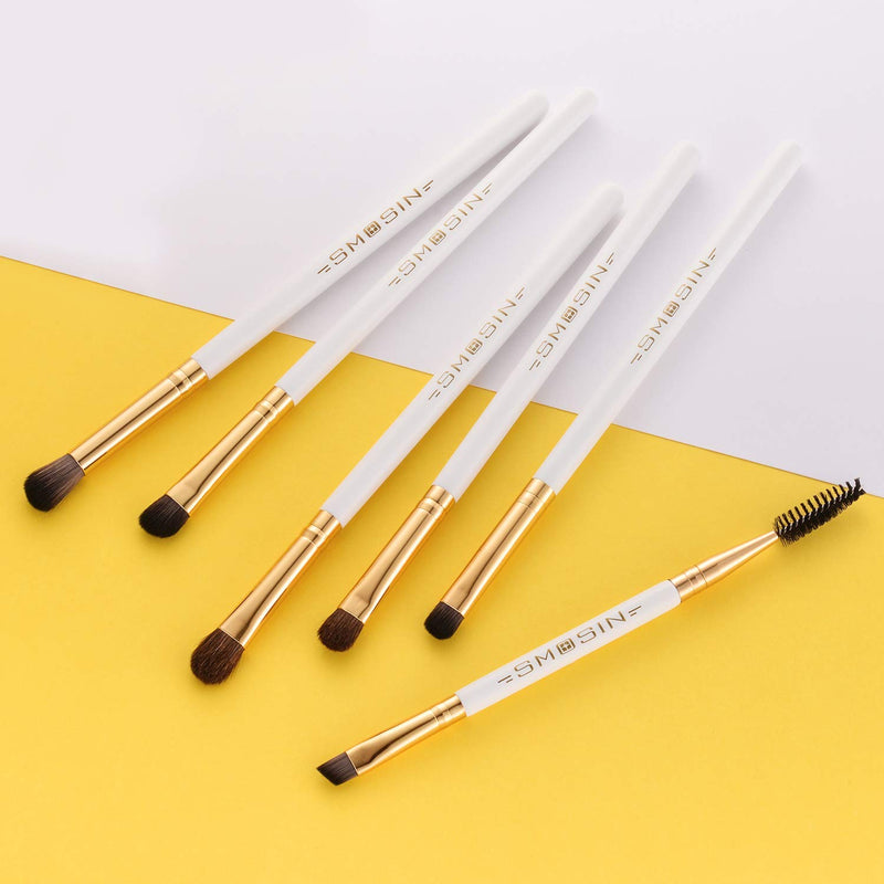 [Australia] - Eyebrow Brush Set, SMOSIN 6 Pieces Eyeshadow Brush Professional Eye Brow Brushes Kit, Portable Blending Brushes White 