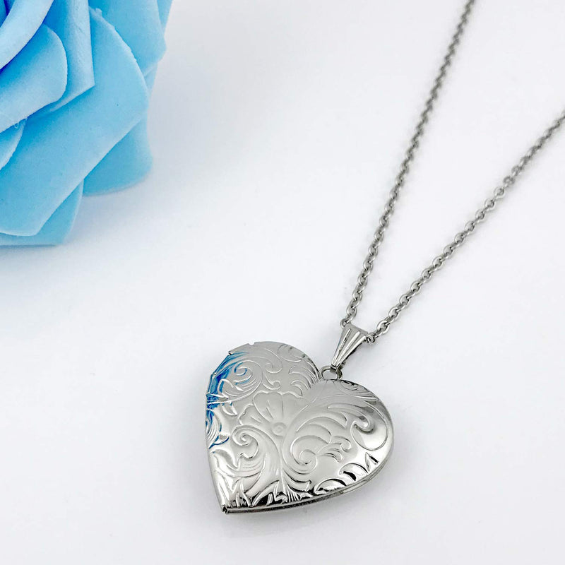 [Australia] - YOUFENG Locket Necklace That Holds Pictures Flower Lockets Necklaces Pendant 18K Gold Plated Gifts for Women Girl Heart Silver locket 