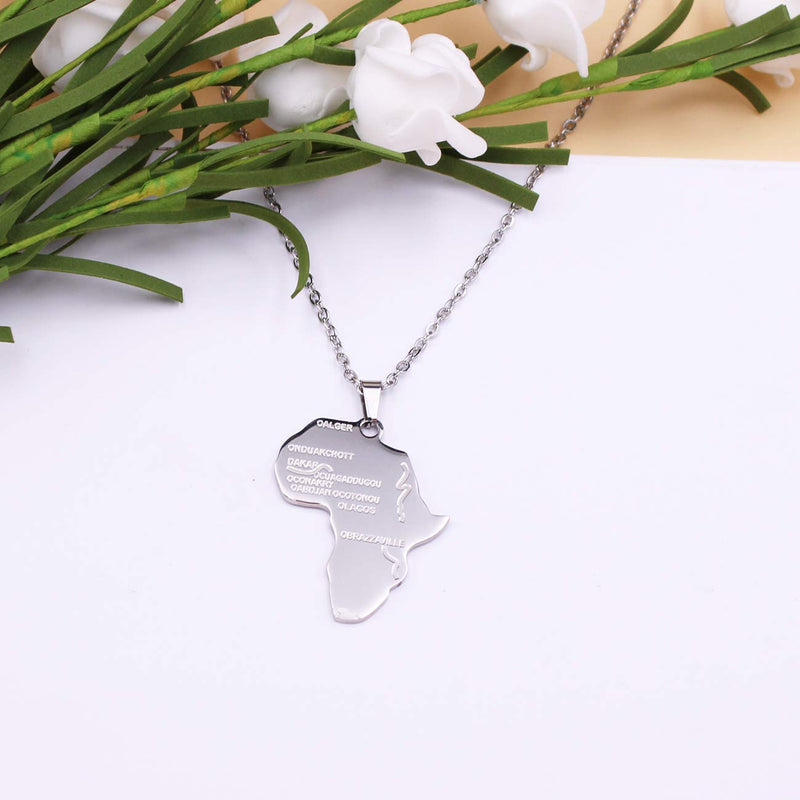 [Australia] - DYbaby Stainless Steel Africa Pendant Necklace Cool Unisex Hip Hop Jewelry Silver 