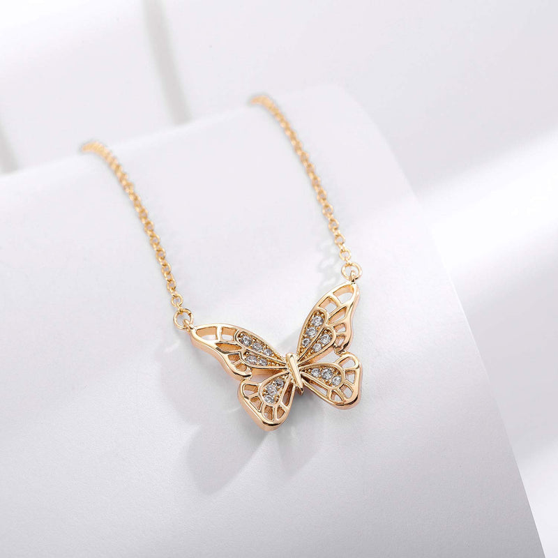 [Australia] - Ascona Dainty Butterfly Necklace 18K Gold/Silver/Rose Gold Plated Cubic Zirconia Butterfly Pendant Chain Necklaces for Women Grils 