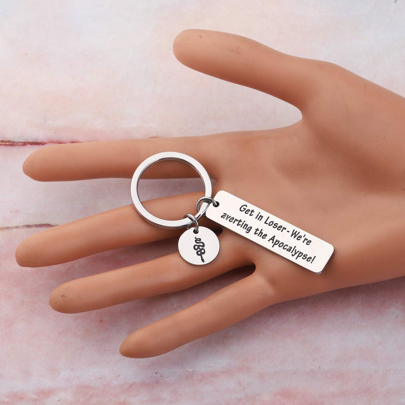 [Australia] - HOLLP Good Omens Gift Get in Loser We're Averting The Apocalypse Keychain Aziraphale and Crowley Gift for Good Omens Fans 