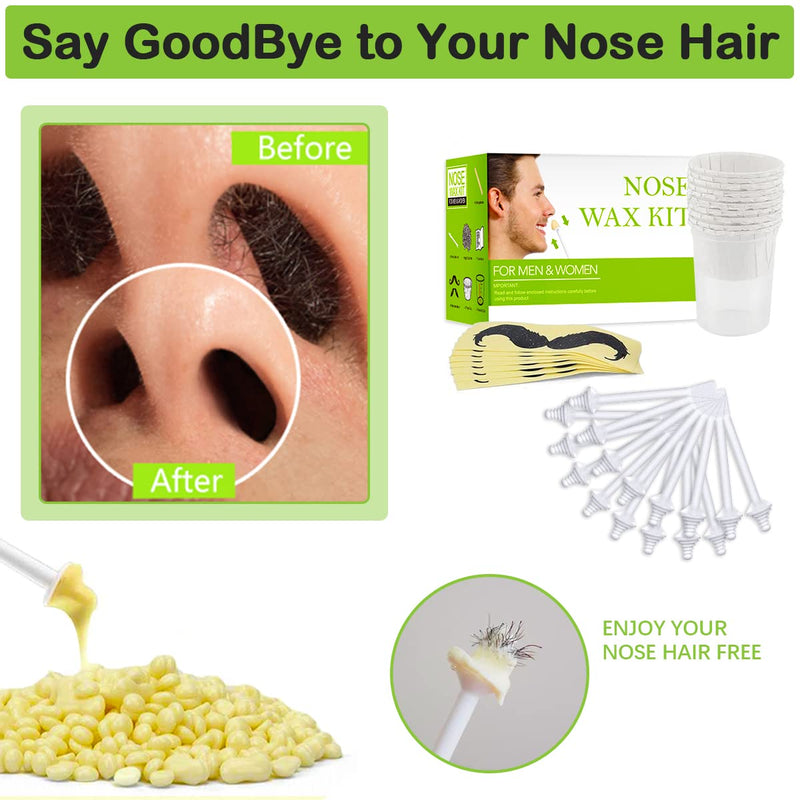 [Australia] - Nose Wax Kit 100g for Men & Women, Nose Hair Removal Wax with Nose Hair Wax 20 Safe Tip Applicator, 10 wooden Applicators, 10 Containers and 10Moustache Stencils Safe, Easy, Quick 