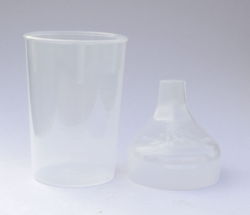 [Australia] - 2 Pack - Clear, Wide Spout, Feeding Beakers. 200ml with Graduated Measurements and Controllable Flow Lid - Autoclavable, Microwave Safe & Spill-Proof 