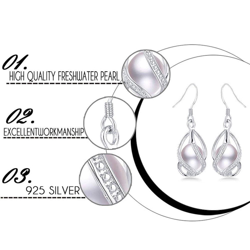 [Australia] - Pearl Jewelry Sets For Women Fashion AAAA Quality 8-9 mm Natural Freshwater 925 Sterling Silver Earrings Pendant Necklace Wedding Jewelry White Purple 