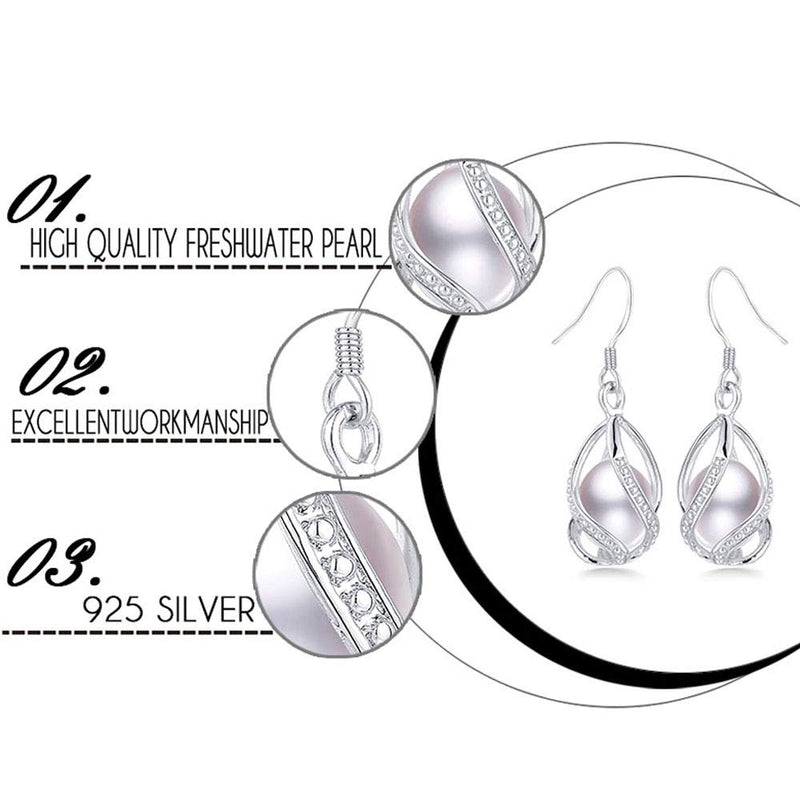 [Australia] - Pearl Jewelry Sets For Women Fashion AAAA Quality 8-9 mm Natural Freshwater 925 Sterling Silver Earrings Pendant Necklace Wedding Jewelry White Black 