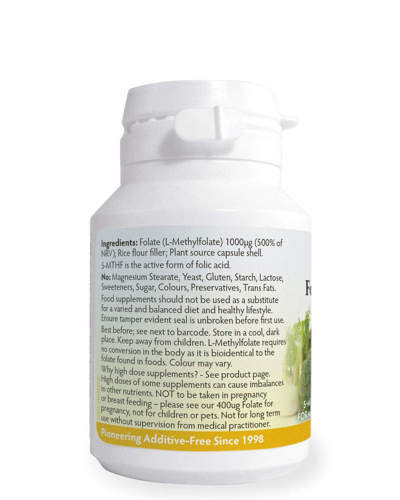 [Australia] - Folate (L-Methylfolate) 1000?g x 90 Capsules, 5-MTHF Active Form of Folic Acid/Vitamin B9, Please See Our 400mcg Version for Pregnancy, Magnesium Stearate Free, Made in Wales 