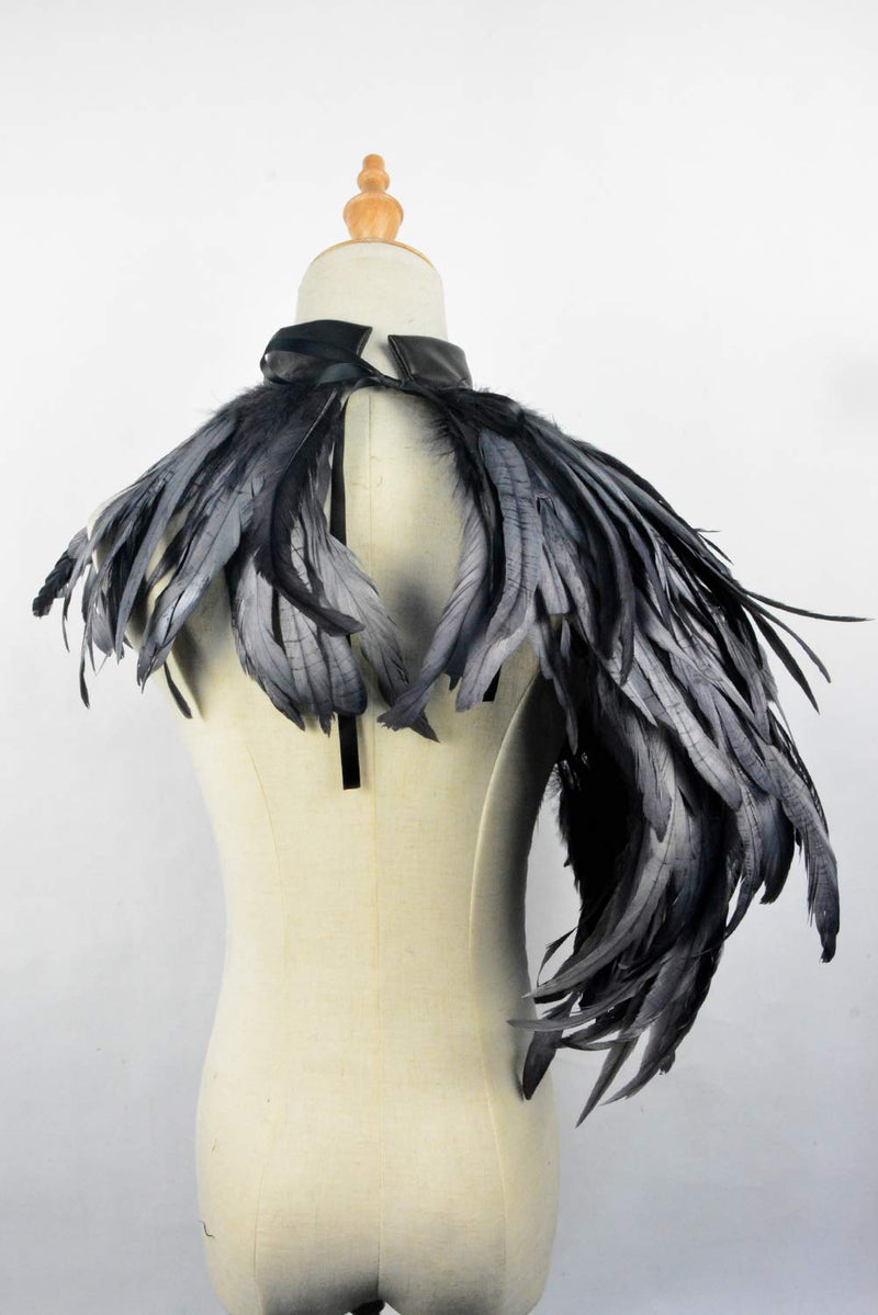 [Australia] - HOMELEX Gothic Real Black Feather Cape Shawl Shoulder Wings Choker Collar Ym-37 