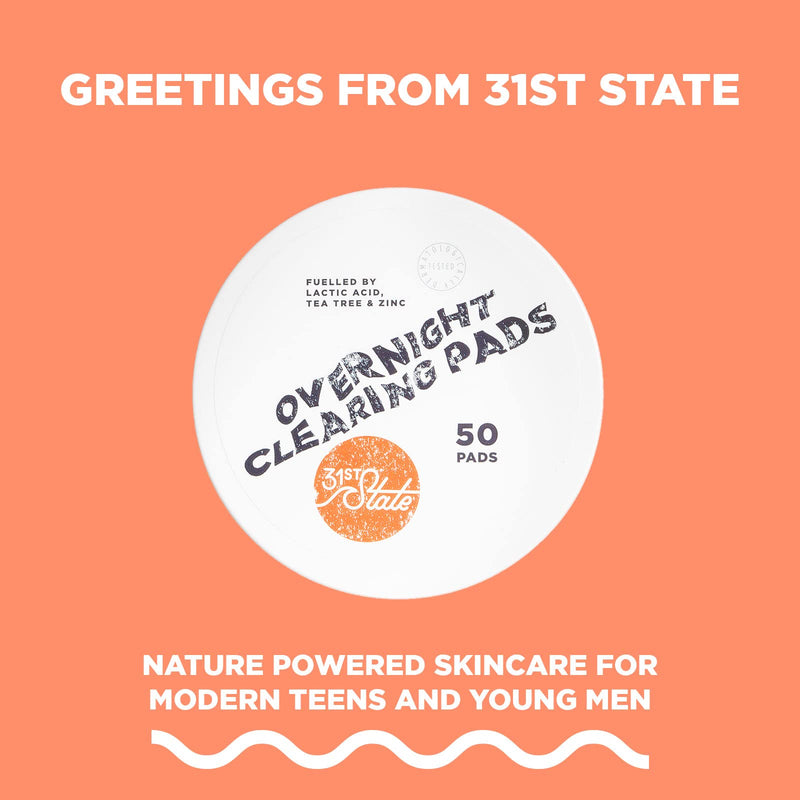 [Australia] - 31st State Overnight Clearing Pads for Teen Boys- Gently Exfoliating Natural Acne Treatment & Pore Minimiser with Tea Tree Oil, 50 Pads 