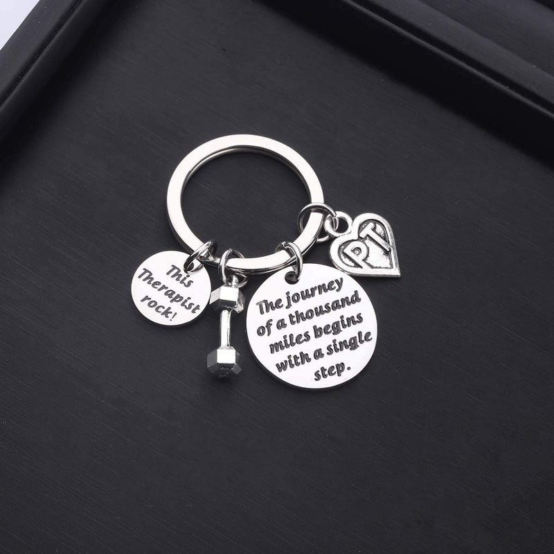 [Australia] - ENSIANTH PT Keychain Physical Therapist Keychain Motivational Gift The Journey of A Thousand Miles Gift Journey PT key 