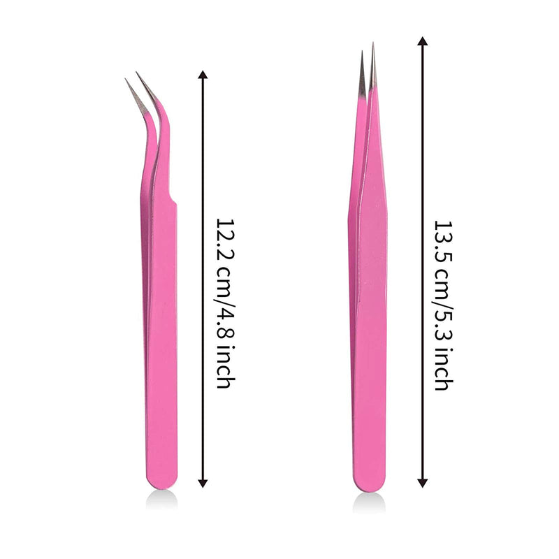 [Australia] - Roskio 2Pcs/set Pink Stainless Steel Tweezer For Eyelash Extension Straight or Bnd tweezers professional Nail Rhinestone Tweezers 