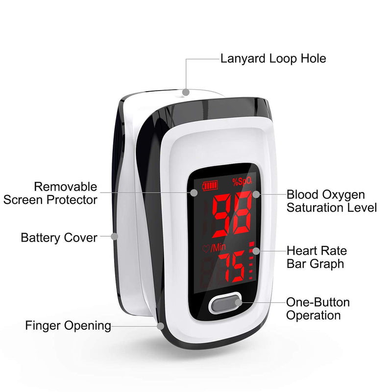 [Australia] - Pulse Oximeter Fingertip, Blood Oxygen Saturation Monitor, Heart Rate Monitor and SpO2 Levels, Portable Pulse Oximeter with Case, Lanyard and Batteries 