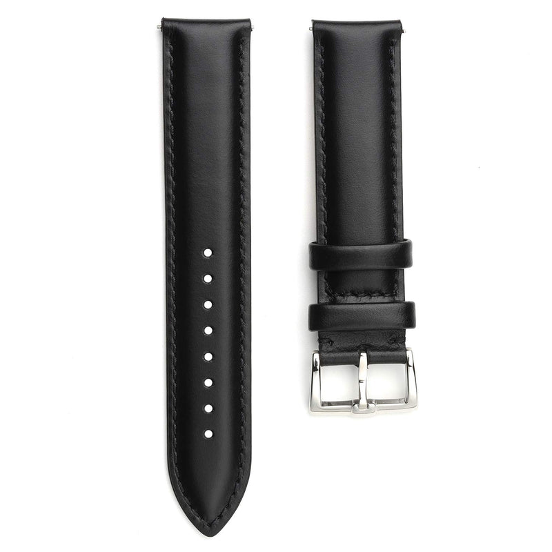 [Australia] - B&E Top Grain Leather Watch Bands 16mm 18mm 19mm 20mm 21mm 22mm Quick Release Watch Strap Men Women, Elegant Replacement Band for Watch & Smartwatch Black Leather 