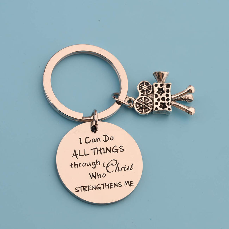 [Australia] - LQRI Movie Camera Keychain Film Director Gift Filmmaker Gift Film Student Graduation Gift I Can Do All Things Through Christ Who Strengthens Me Film Keyring Gift sliver 