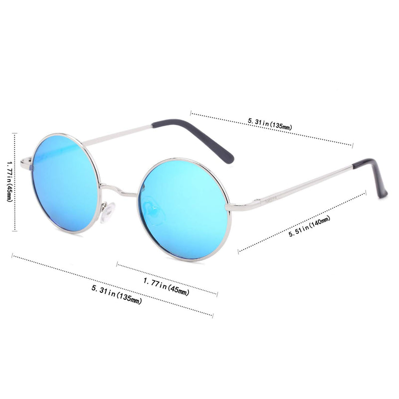 [Australia] - NIEEPA John Lennon Vintage Round Polarized Hippie Sunglasses Small Circle Sun Glasses Blue Lens/Silverframe 45 Millimeters 