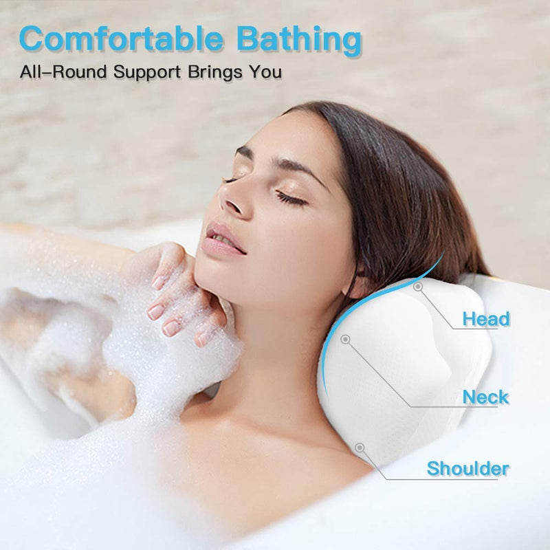 [Australia] - Beautybaby Anti-mold Bathtub Spa Pillow[2021 Upgraded] Bath Pillows for tub, with Non-Slip 8 Large Strong Suction Cups, Free Machine Washable Bag 