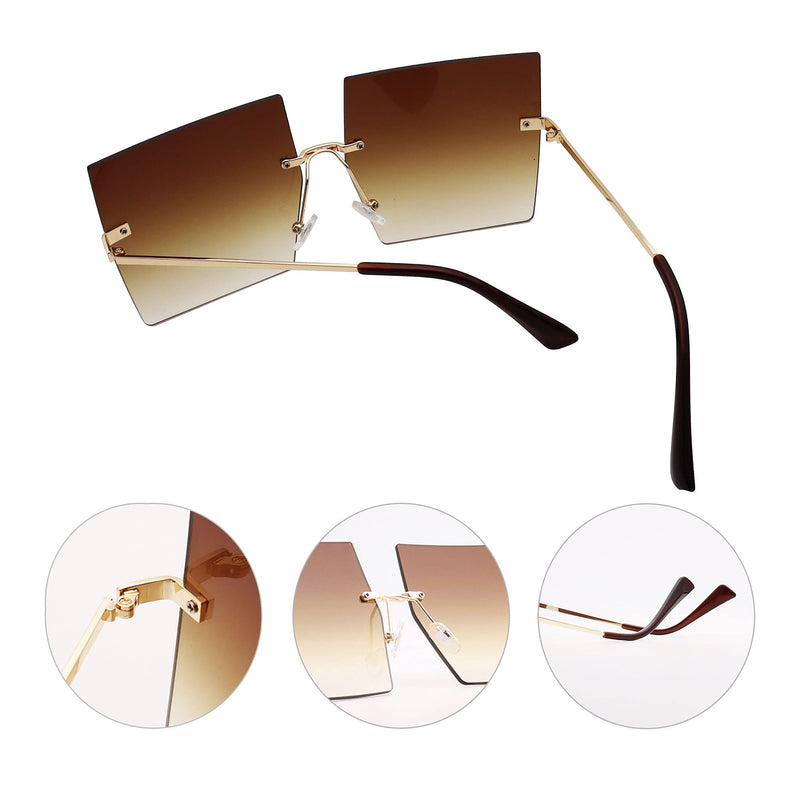 [Australia] - FOURCHEN Rimless Rectangle Oversize Sunglasses UV400 Protection, Antiglare Fashion Frameless Square Glasses for Women& Men Brown 